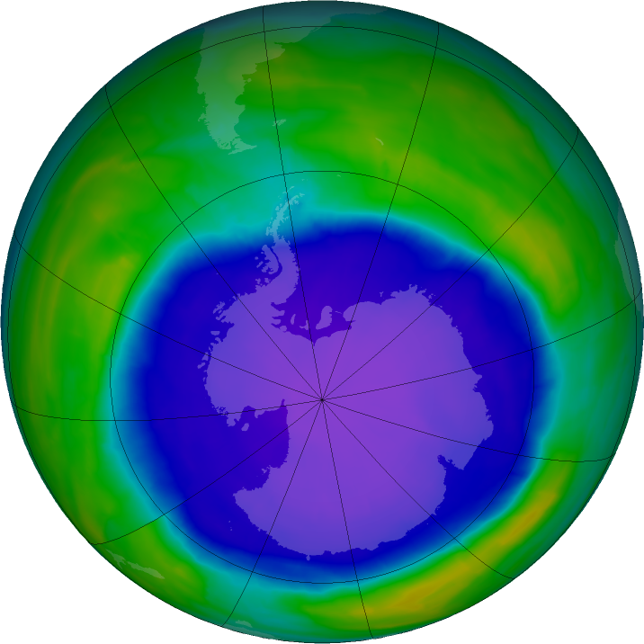 NASA image of the Antarctic ozone hole in October 2015