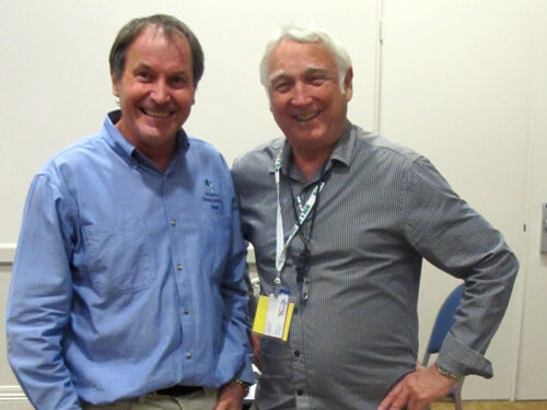Ken Newton posing with trainer Grant Hand at a Melbourne convention – they were the only two paid consultants to VASA since inception