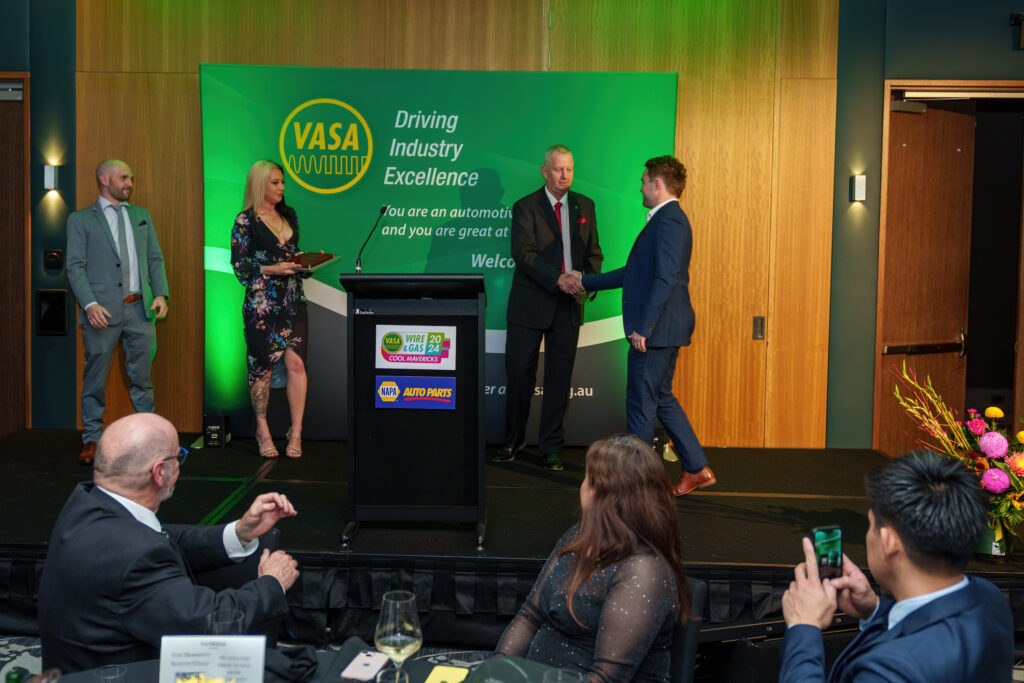 From left - VASA directors Brendan Sorensen and  Casey Swain with REDARC's David Schneiders and award winner Dion Carle